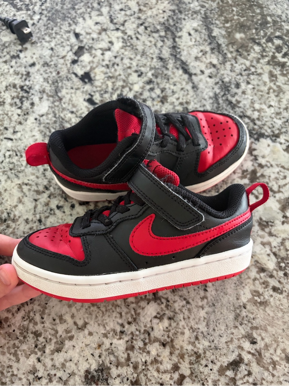 Nike Kids Black and Red Low-Top Sneaker with Velcro Strap